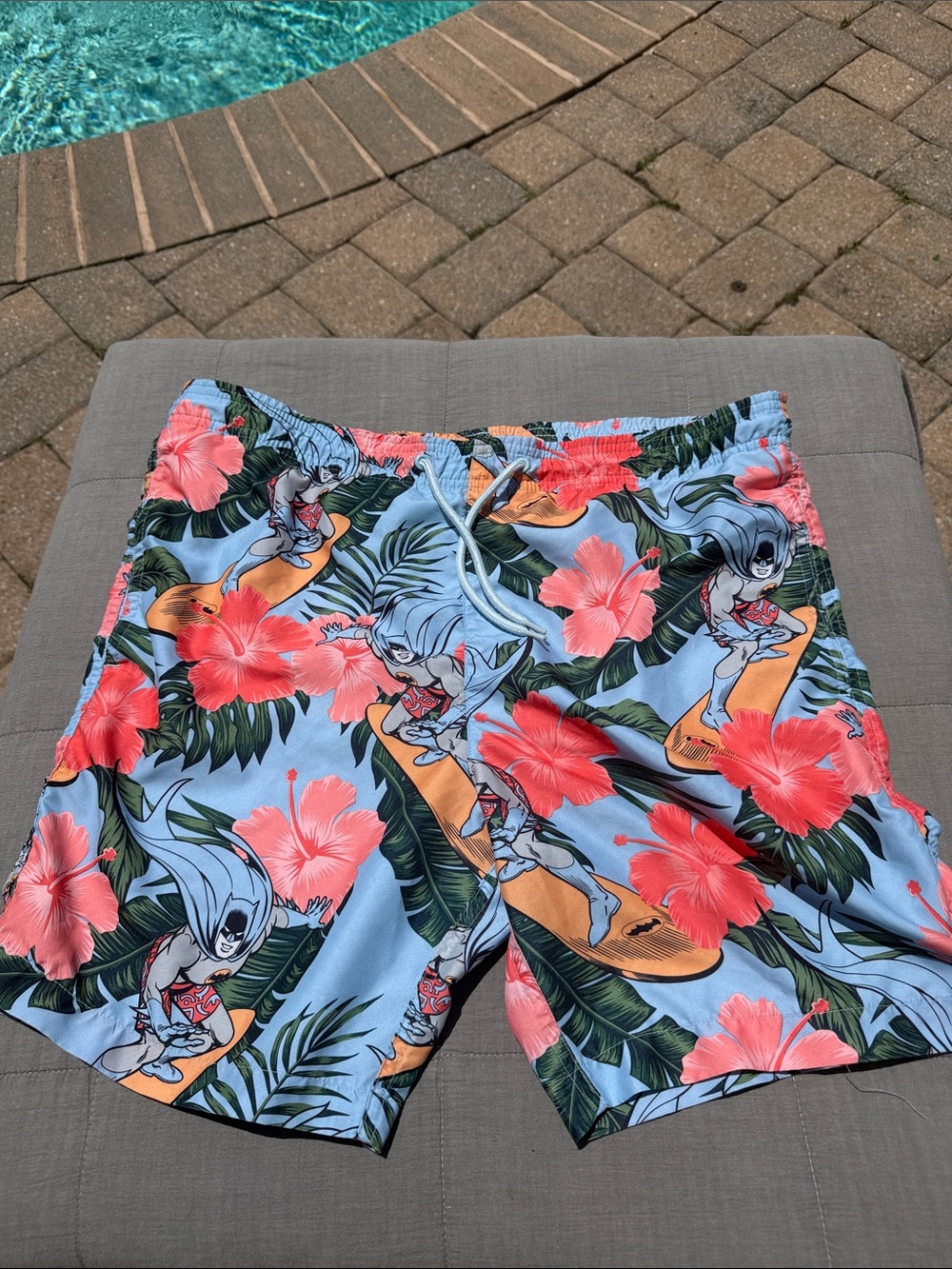 NWOT Batman Tropical Surf Board Shorts - Light Blue & Coral